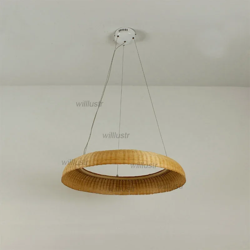 Minimalist Annular LED Pendant Lamp Bamboo Knitted Suspension Light Cafe Teahouse Canteen Handmade Hanging Ceiling Chandelier