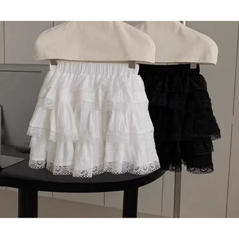 Lace Cake Short Skirt Female Black White Casual Layered Spring Summer A-line Half Skirts Harajuku Lolita Mini Ruffles Skirt