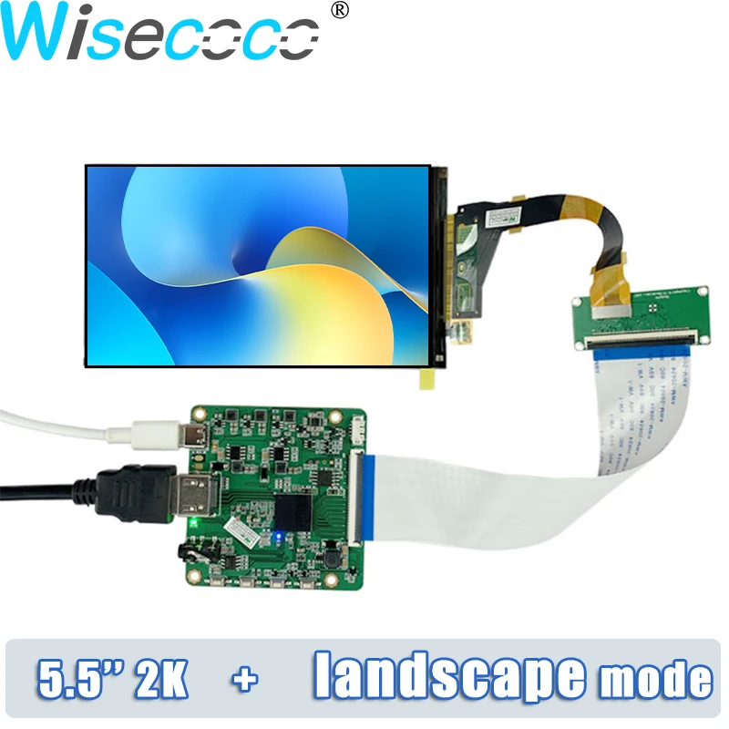 

Wisecoco 5,5-дюймовый 2560x1440 Пейзажный IPS 60 Гц ЖК-экран с платой драйвера Поддержка Raspberry Pi PS4/5 Игровая консоль TV Box PC