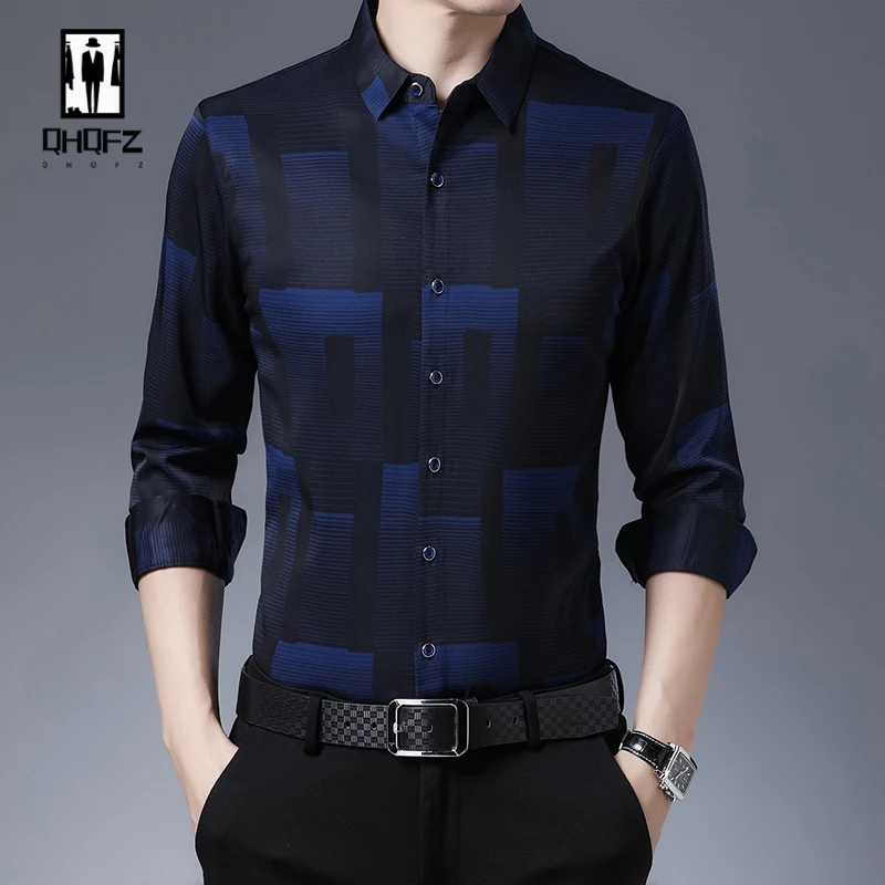 New Men's Casual Printed Long Sleeved Lapel Shirt for Spring and Autumn Fashion Comfortable Wrinkle Free Top Without Ironing