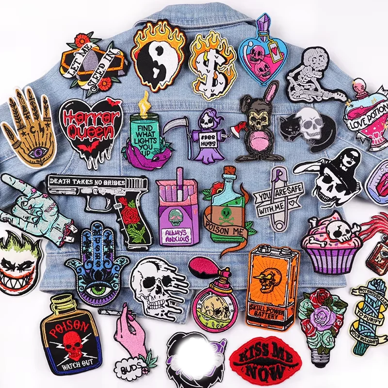 Punk Patch Iron On Patches For Clothing DIY Horror Movie/Skull Embroidered Patches On Clothes Sew Ironing Embroidery Sticker