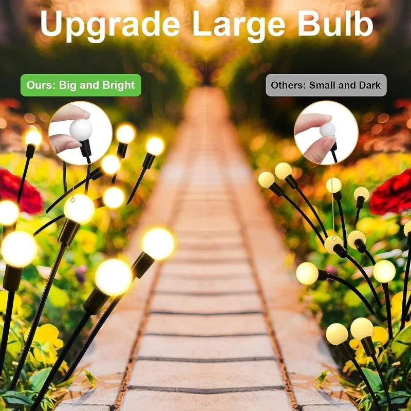 Solar Firefly LED Lights Outdoor Waterproof Starburst Swaying Lamp for Garden Lawn Decoration 6/8/10 Lights per Set for Courtyar