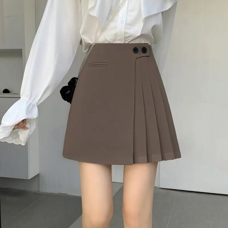 Women's Mini Pleated Skirt High Waist Fashion Korean Edition Cute Button Women's Short Skirt Spring Summer Casual Skirt 2023 New