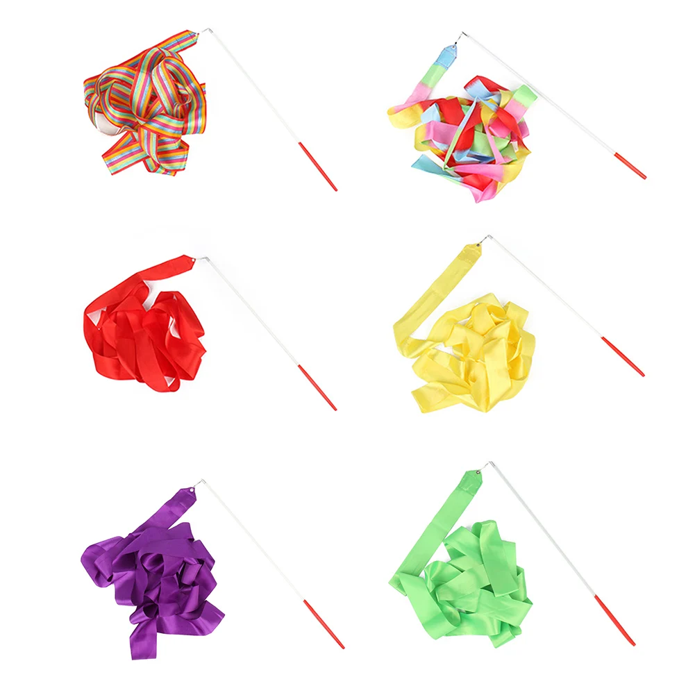 2m Gymnastik-Tanzbänder Trainings-Rhythmische Gymnastikausrüstung Regenbogen-Stab Twirler Kunstballett-Streamer für Kinder