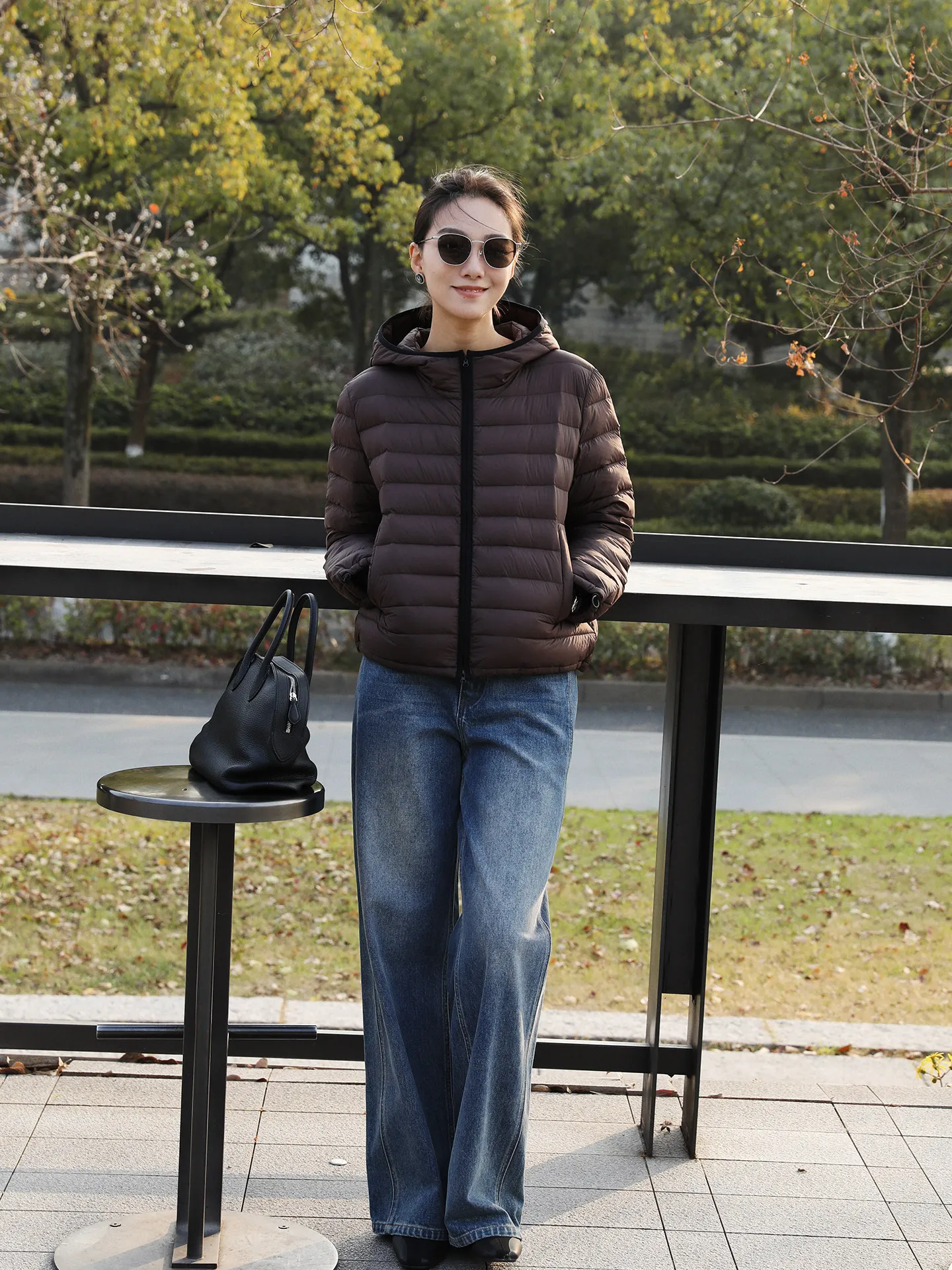 

Warm ort Goose down Jaet Coffee Color 90 White Du Feather Retro Hooded Ribbed Goose down Coat Winter New Sle for Women