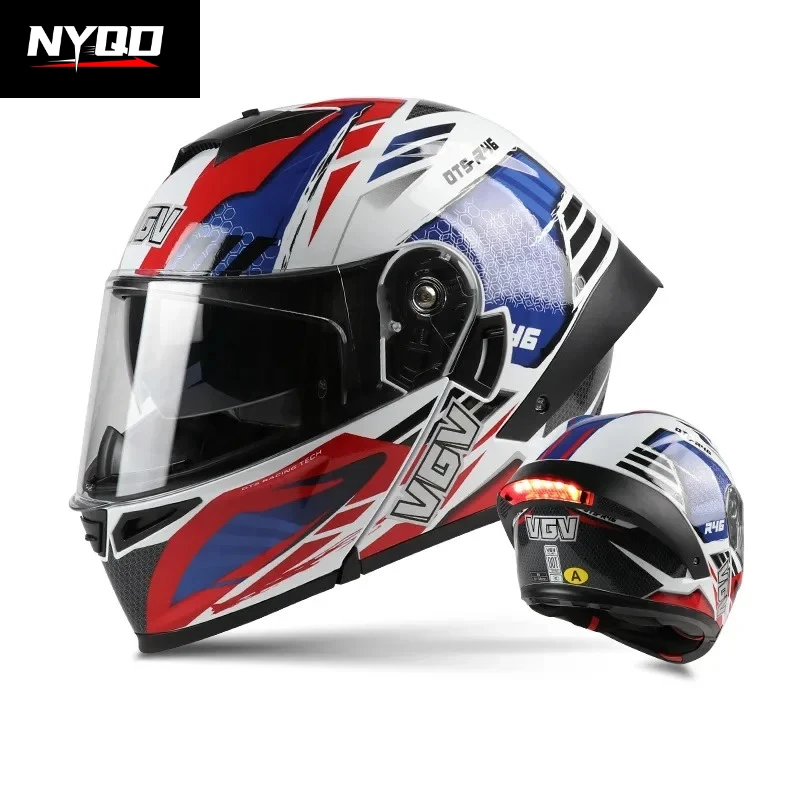 VGV Motorcycle Helmet Men's Four Season Locomotive Unveiling Helmet Women's Tail with Light Electric Vehicle New Casco Moto