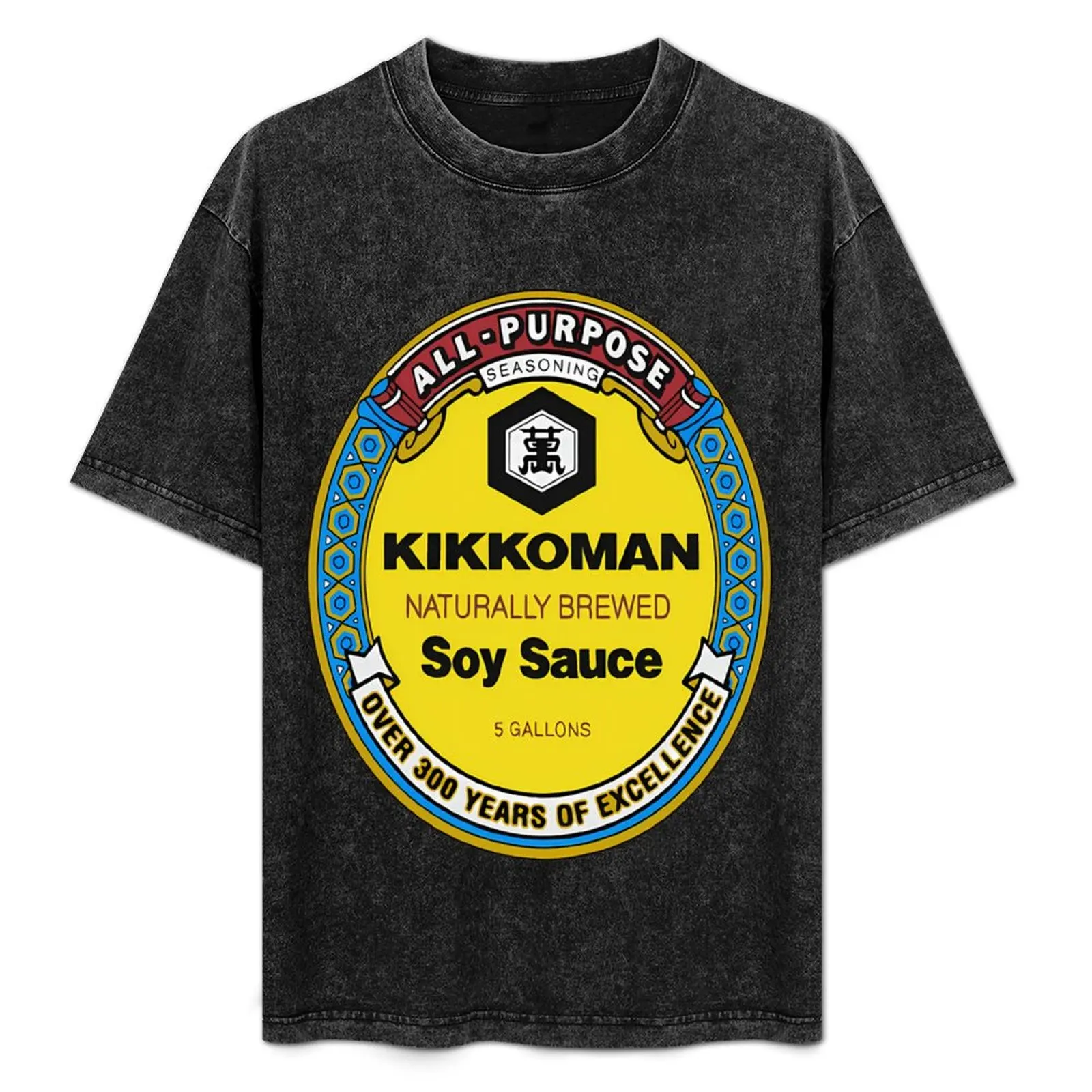 Camiseta de algodón negra divertida de manga corta para hombre con diseño estampado de salsa de soja Kikkoman, ideal para uso diario informal y holgado.