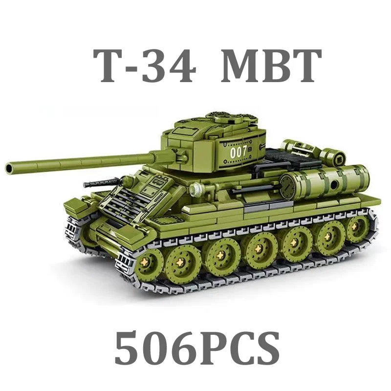 

T-34 основной боевой танк, строительные блоки 38T MBT, игрушки, Вторая мировая война, военная модель Второй мировой войны, 506 шт.