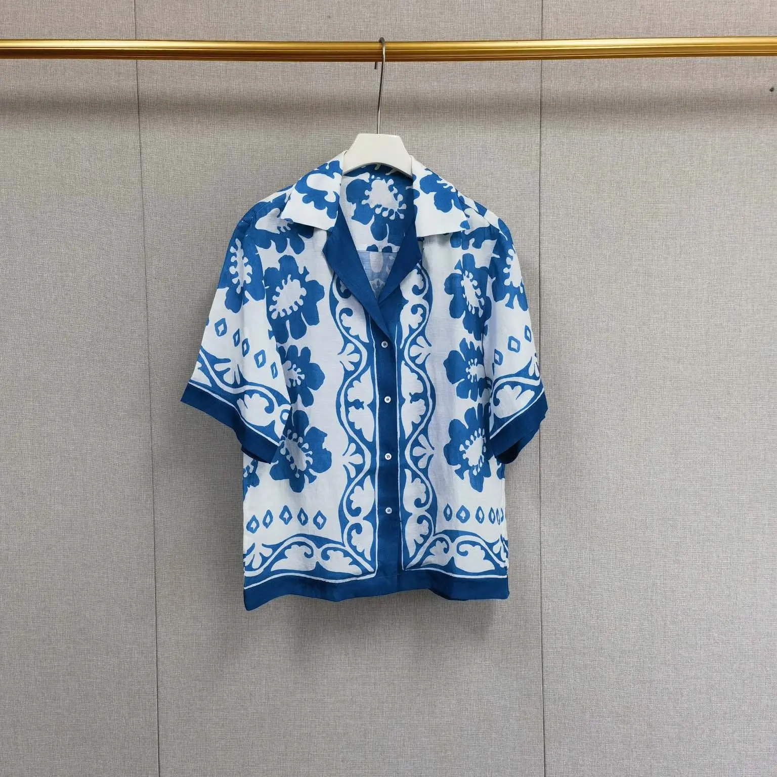 

Summer New Blue Floral Print Vaion Sle ort Sve irt Women's Loose Fit French Sle irt MaSande Brand