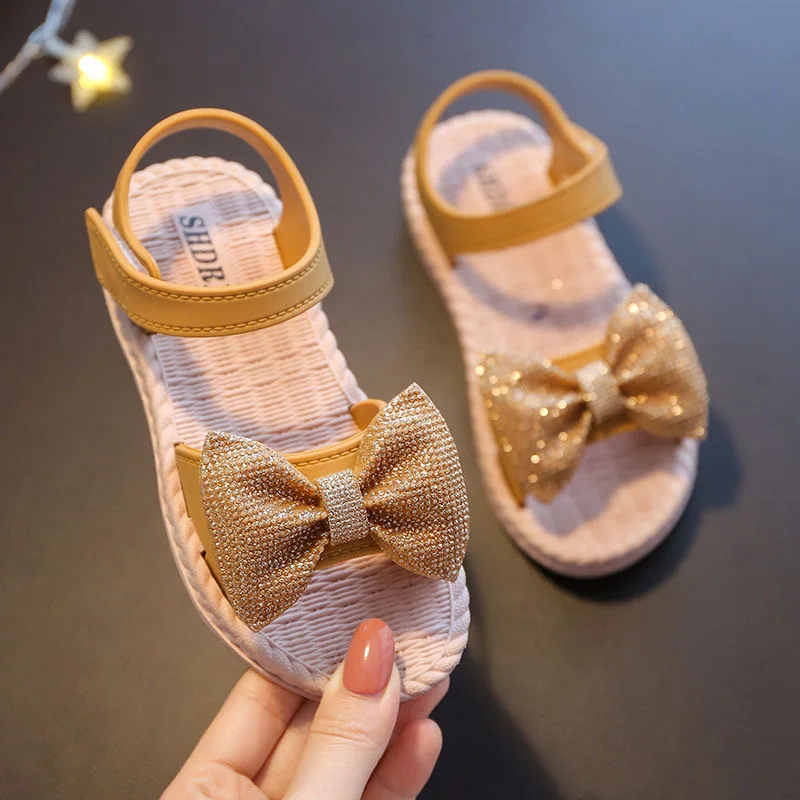 Summer Sandals for Girls Bow Non-slip Soft Soled Versatile Solid Kids Shoes Korean Children Sweet Princess Shoes Beach Sandals