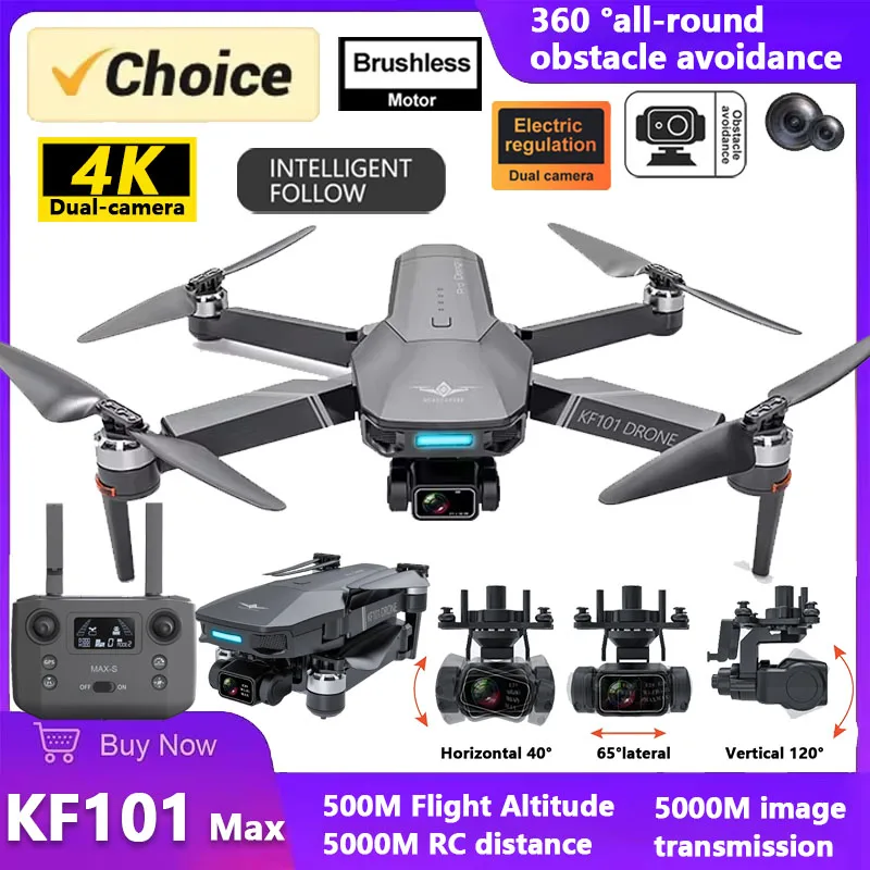 Kf101 Max FPV Drone 4K HD Dual-Camera 3-Axis Gimbal GPS Positioning 5G EIS 360° Obstacle Avoidance ESC Foldable Dron Toys Gifts