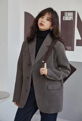 Giacca in lana da donna Casual in stile coreano autunno e inverno grigio marrone giacca corta allentata in stile britannico Top cappotto addensato