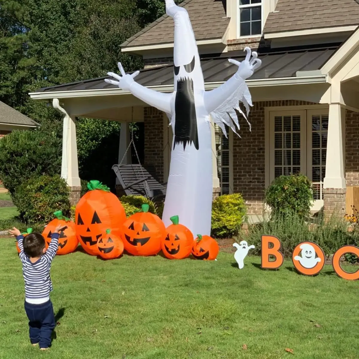 12FT Halloween Inflatable Ghost Decorations Outdoor White Ghost with Build-in LED Lights and blower for Yard Garden Lawn