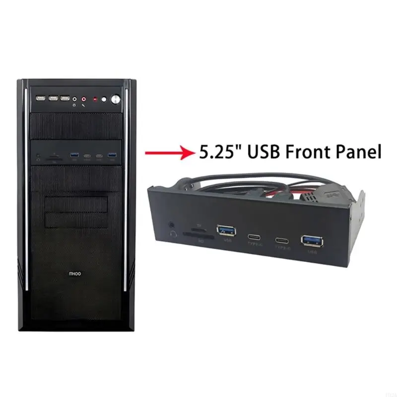 5.25 polegadas USB3.2 GEN1 Painel frontal com slots cartão memória e dupla porta USB3.0 193A