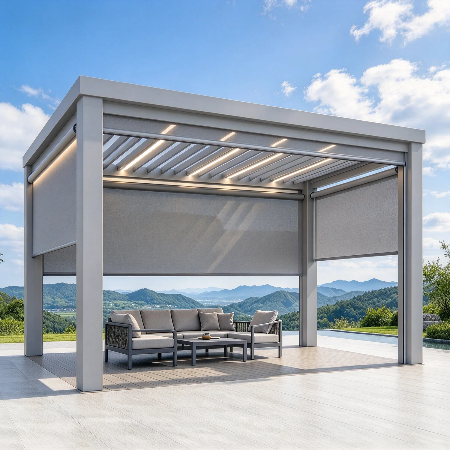 Louvered Pergola, Aluminium Pergola System, Adjustable Outdoor Terrace Roofing for Self-Assembly, Custom Garden Pergola