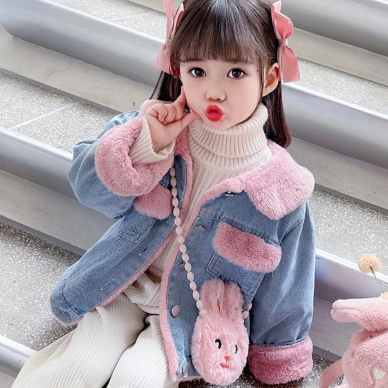 Coat Jacket Girls Winter Cotton Windbreak 2025	Jean Warm Thicken Teenagers Overcoat Plus Size Children's Clothing