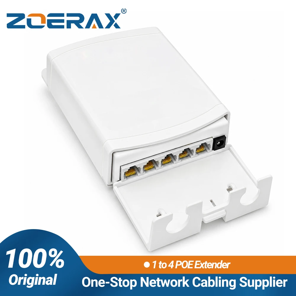 ZoeRax Outdoor Waterproof PoE Extender 1 to 4 100/1000Mbps 44-57V Stable Transmission for PoE Camera, Wireless AP, IP Camera