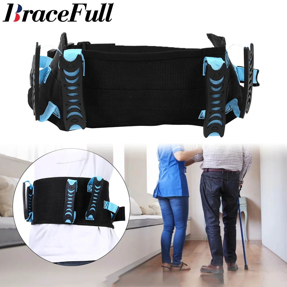 Woman and Man Walking Carry Belt with 6 Transfer Strap Handles, Adjustable Plastic Release Buckle Auxiliary Home Nursing