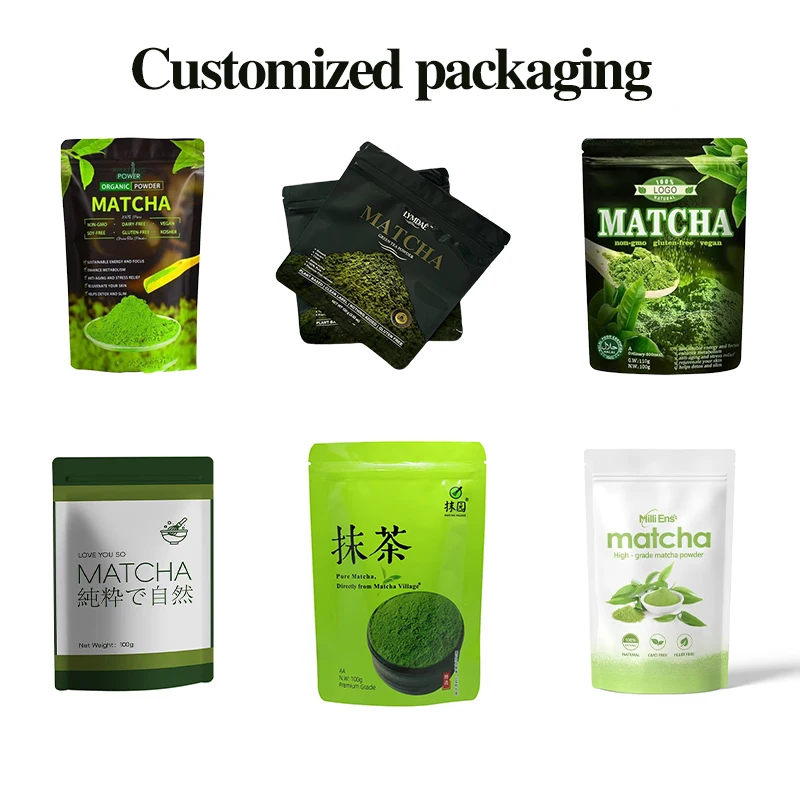 Cross-border Customized MATCHA 20*14 Packed Bag Pure Natural Organic Matcha Power 100g Universal Aluminum Foil Self-sealing Bag