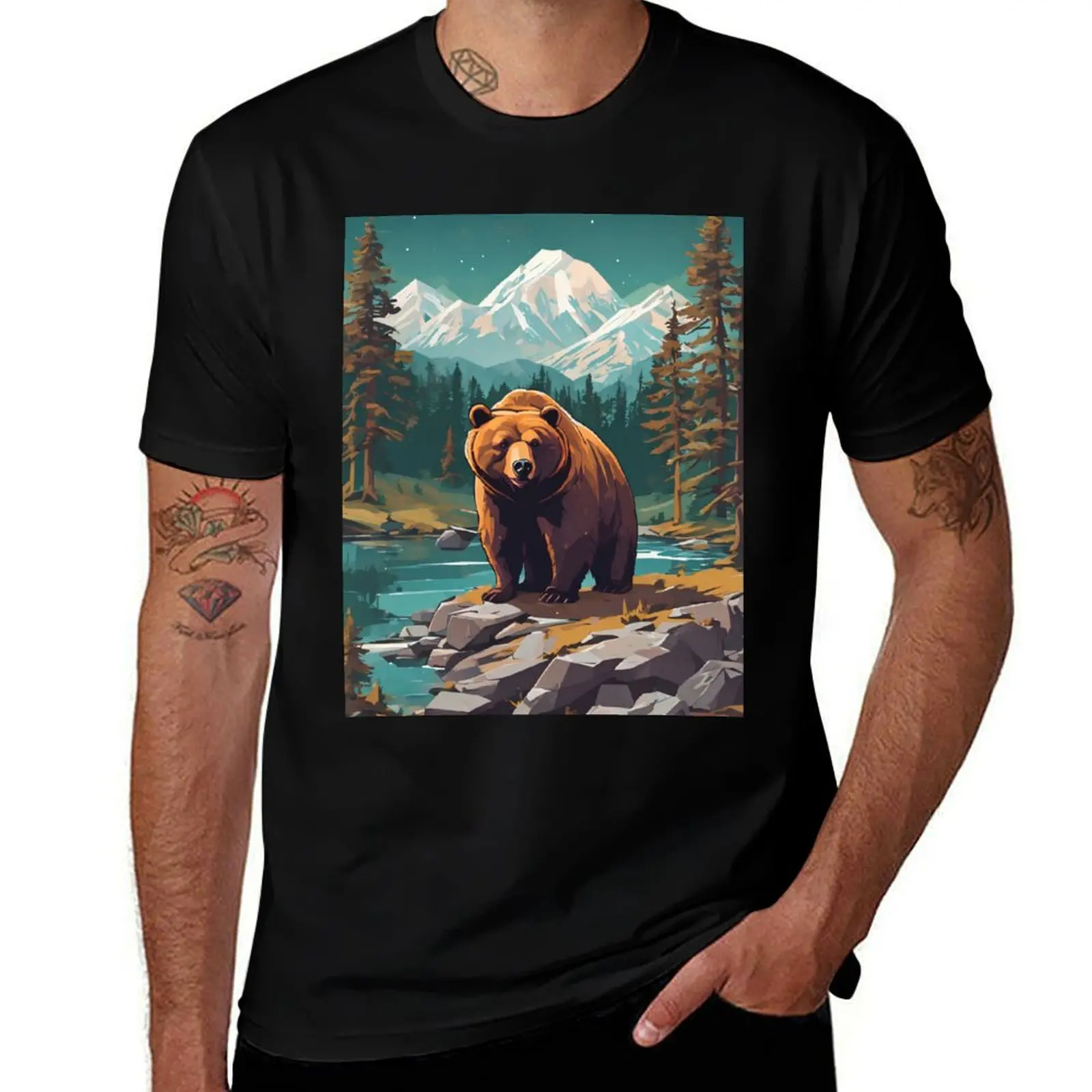 

for tees shirt Bear Nature man men Grizzly cotton T-Shirt t t essential shirts graphic shirt 100% t T-Shirt