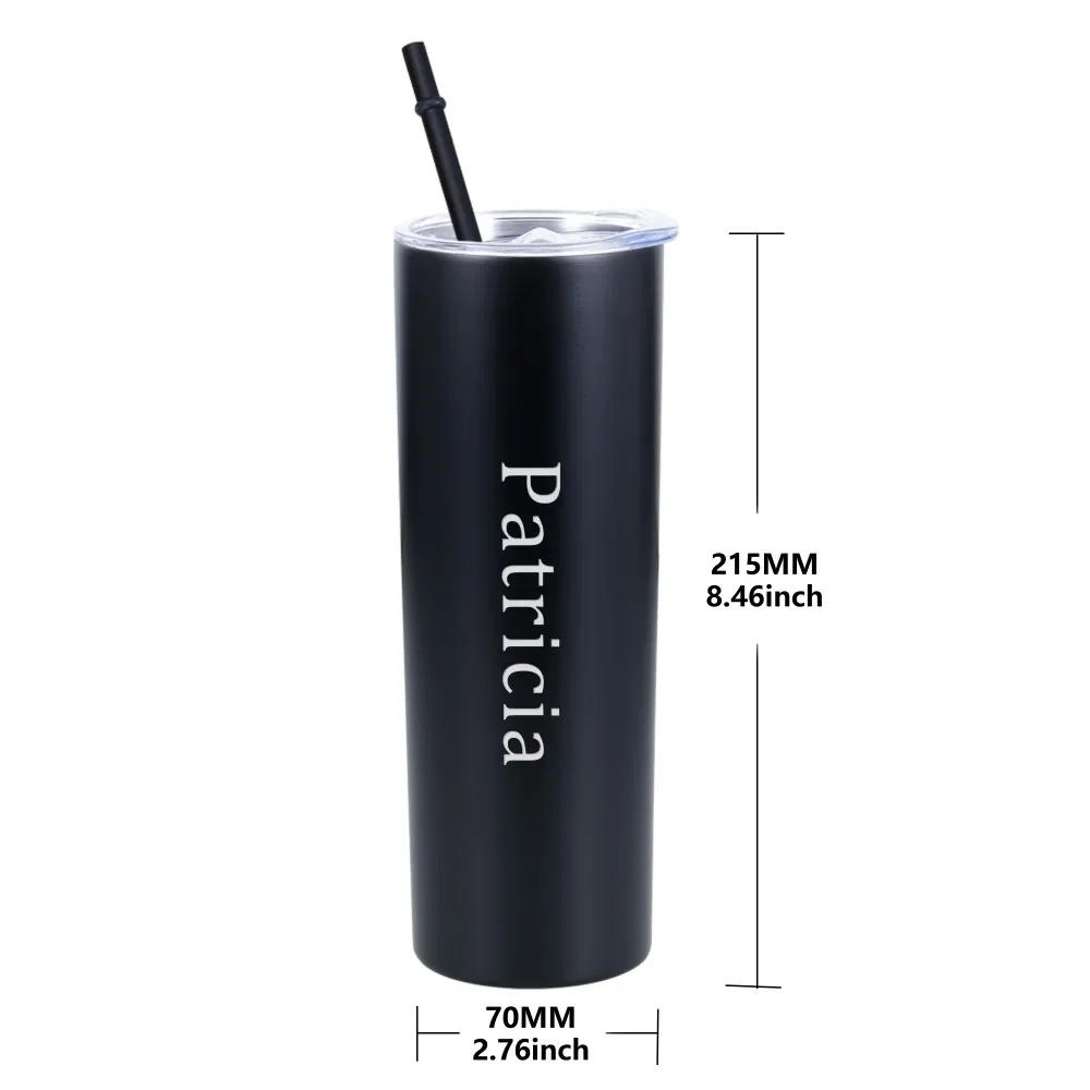 20oz Skinny Tumbler Custom Thermos Cup with Lid Straw Personalized Name Water Bottle 304 Vacuum Cup for Travel Car Coffee Mug