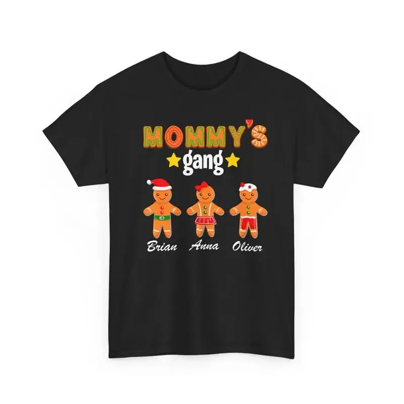 Personalised Mummy'S Gang Gingerbread Merry Christmas T Shirt Kids Names Ginger