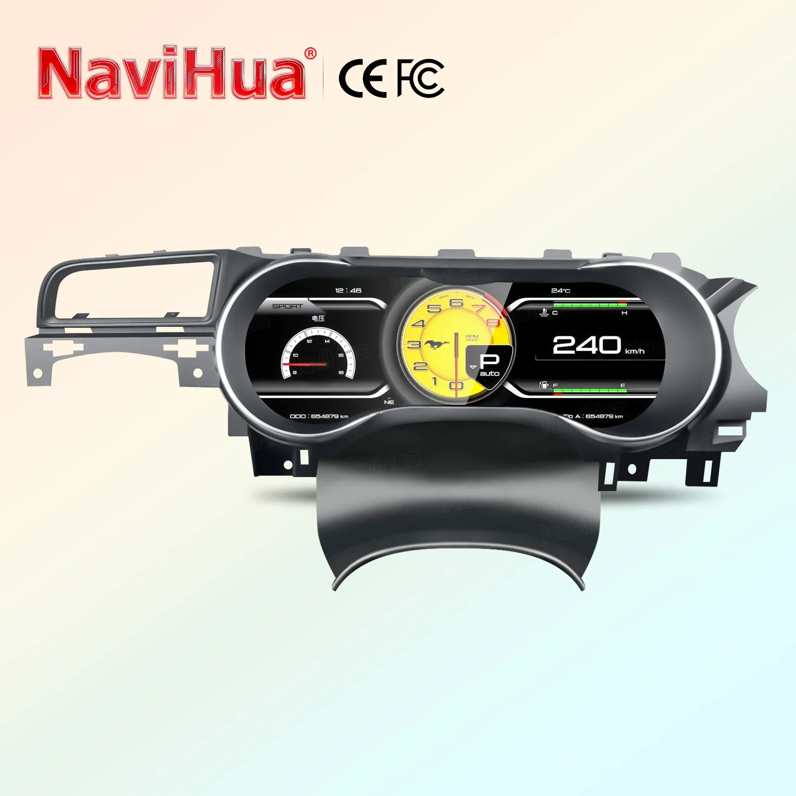 Navihua عداد السرعة التلقائي لوحة القيادة لينكس Vietual قمرة القيادة لفورد موستانج 2015-2024 LCD لوحة القيادة شاشة السيارة