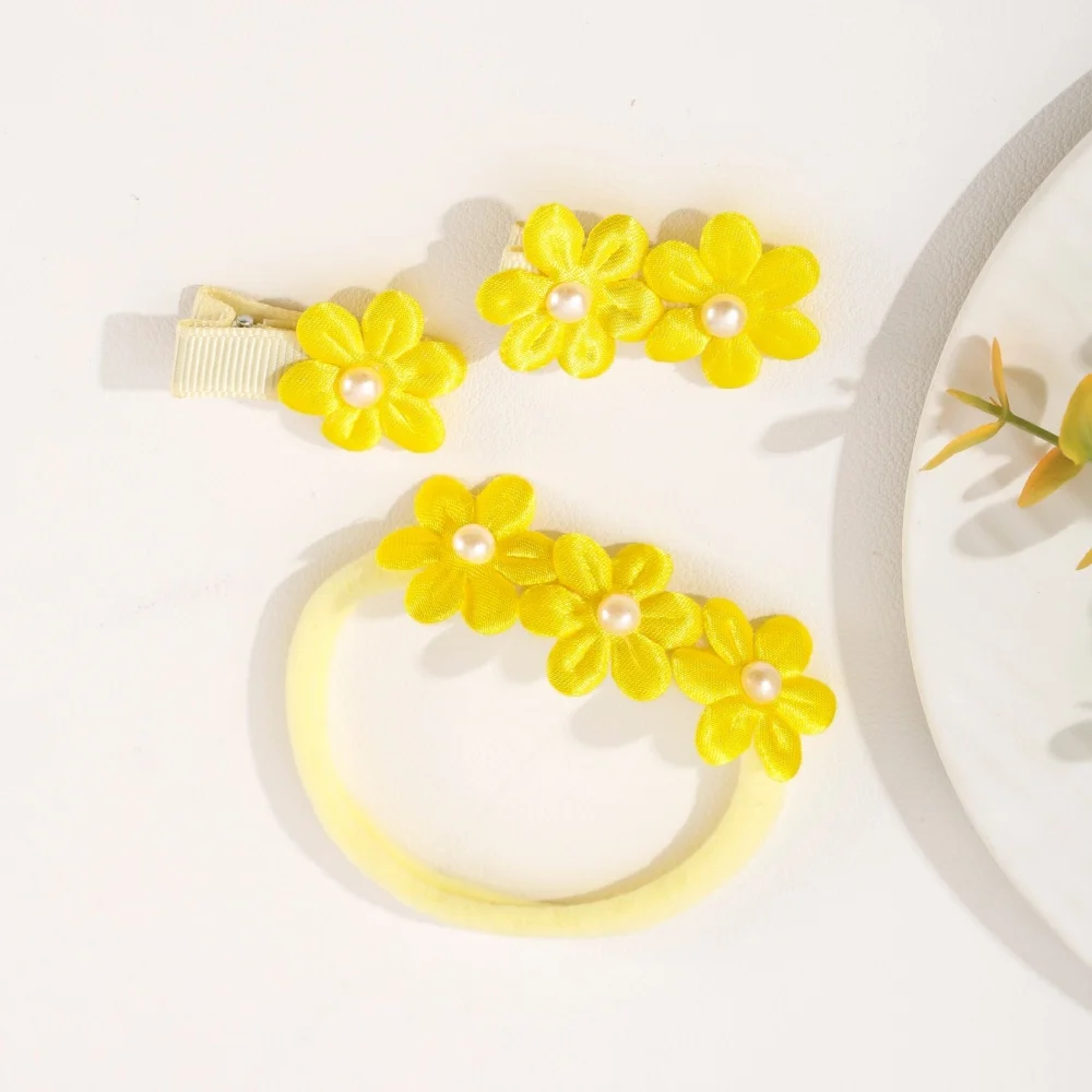 

Yellow 3Pcs/Set Cute Soft Flower Headband for Baby Girls Flower Hair Clips Set Infant Toddler Kids Headwear Hair Accessories