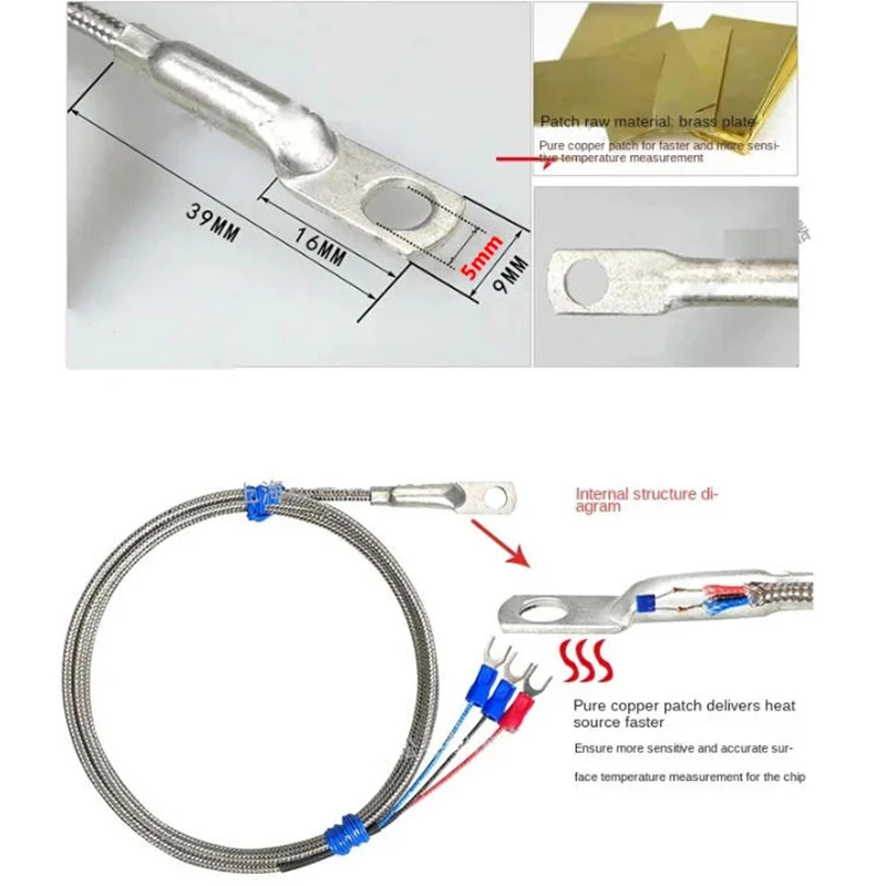 

1PC PT100 Type Temperature Sensor Washer Gasket Probe 1M/2M/3M/4M/5M For Industrial -50~420°C Hole Diameter of Gasket 5mm/6mm