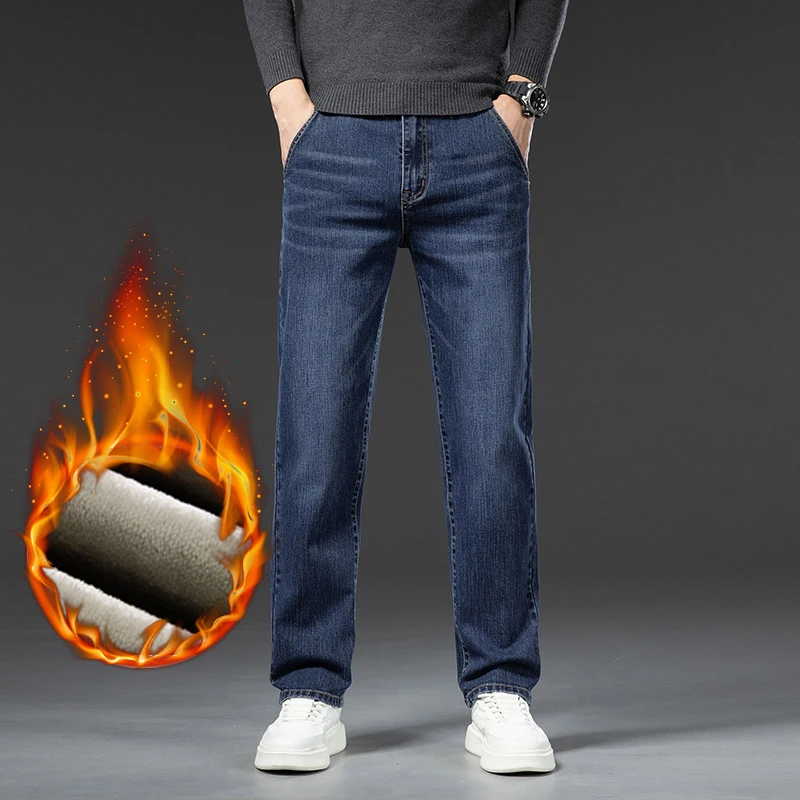 Winter Plush Thick Loose Elastic Warm Cotton Pants, High-end Lamb Wool Men's Business Pants