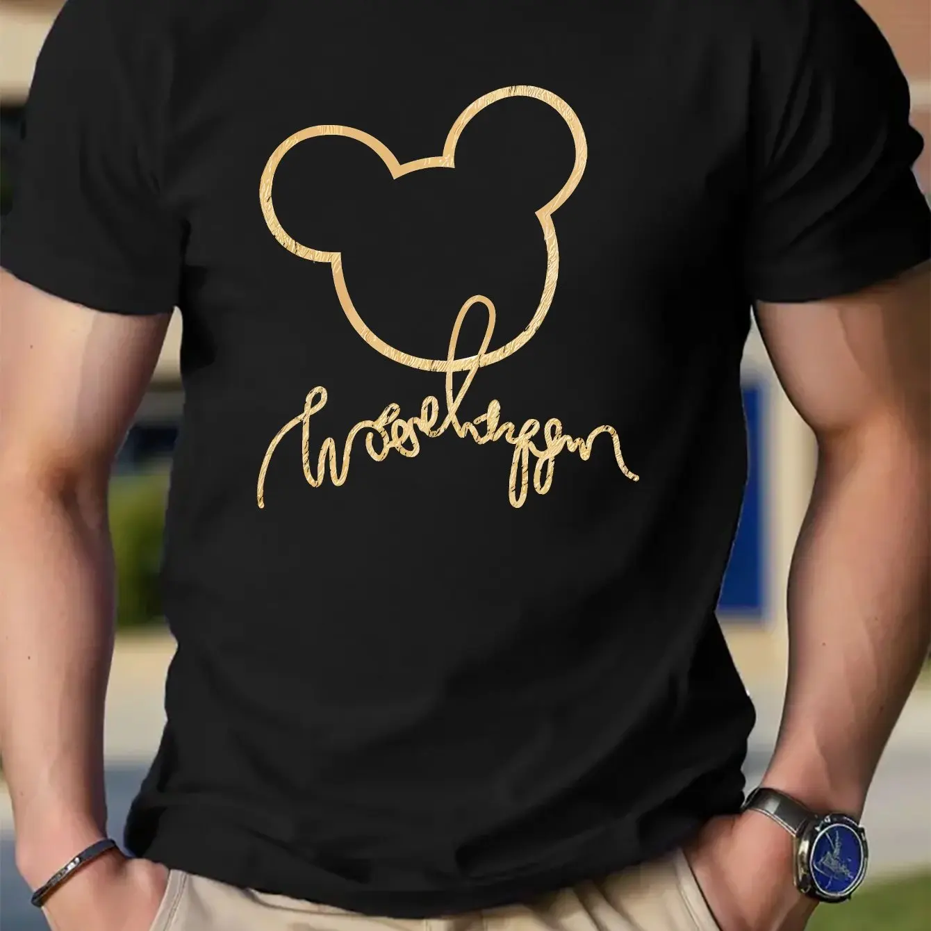 

Летняя футболка 2025 года, мужская повседневная хлопковая футболка в форме Микки с мультяшным принтом, обычная, с коротким рукавом, микроэластичная, с круглым вырезом