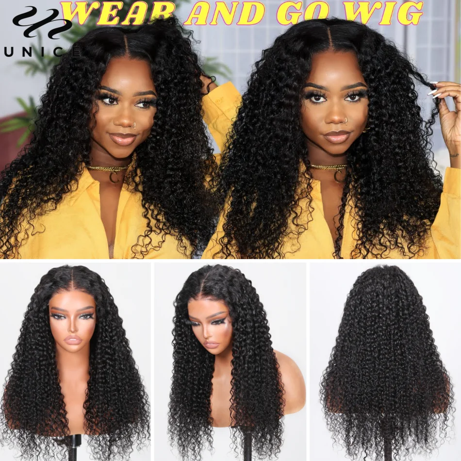 UNice Pre Bleached Pre Cut 7x5 Curly Lace Closure Wig Human Hair Glueless Wig Ready To Wear Pre Everything 13x4 Lace Frontal Wig