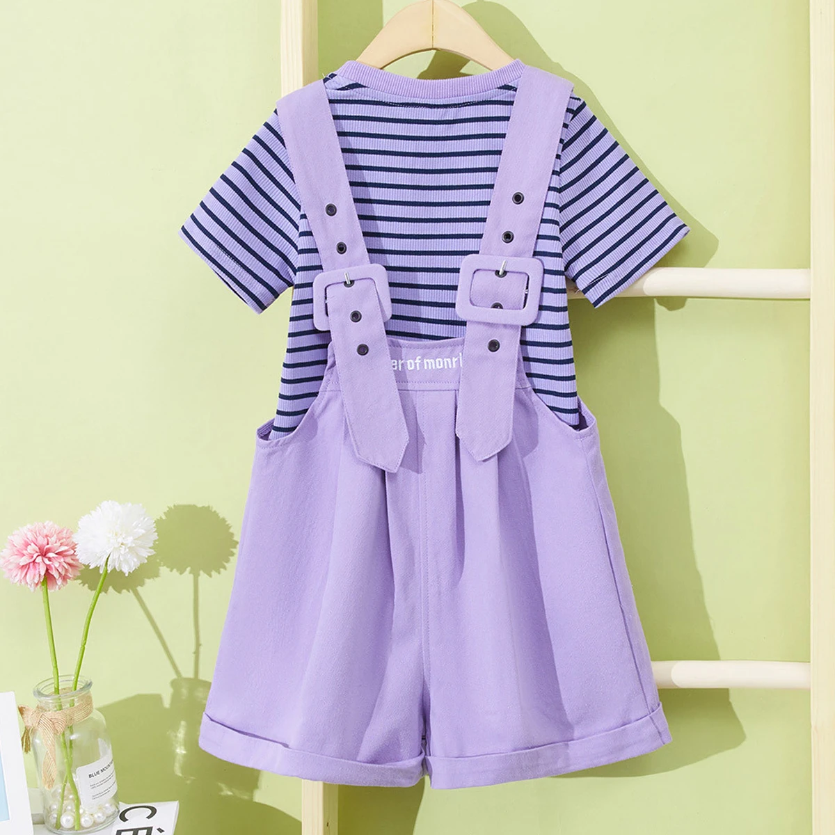 Kids Outfits Set for Girls Summer Suit Teenagers School Uniform Short Sleeve Shirt & Overalls Baby Clothing 4 6 8 10 11 12 Years