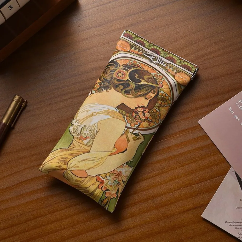 

Премиальный стиль масляной живописи, чехол для солнцезащитных очков, водонепроницаемый чехол для губной помады с автоматическим закрыванием, кожаная мягкая сумка для очков для девочек