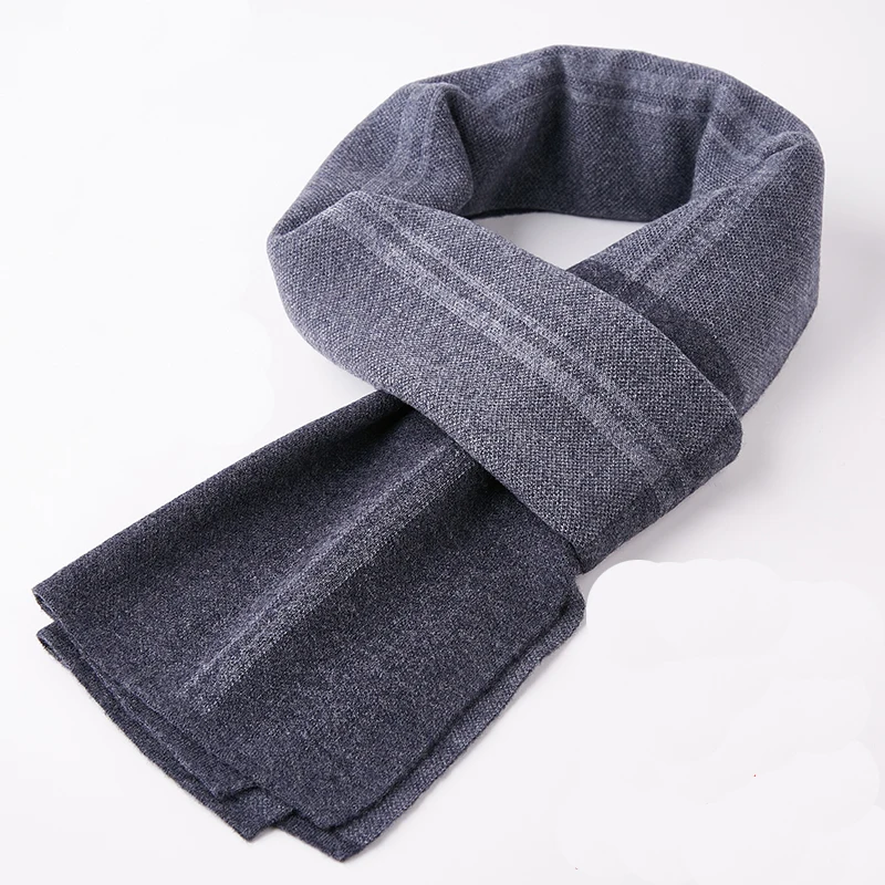 

100% Wool Fleece Knitted Scarf Shawl High Quality Winter Warm Men Soft Cashmere Scarves Red Black Gray For Father Gifts