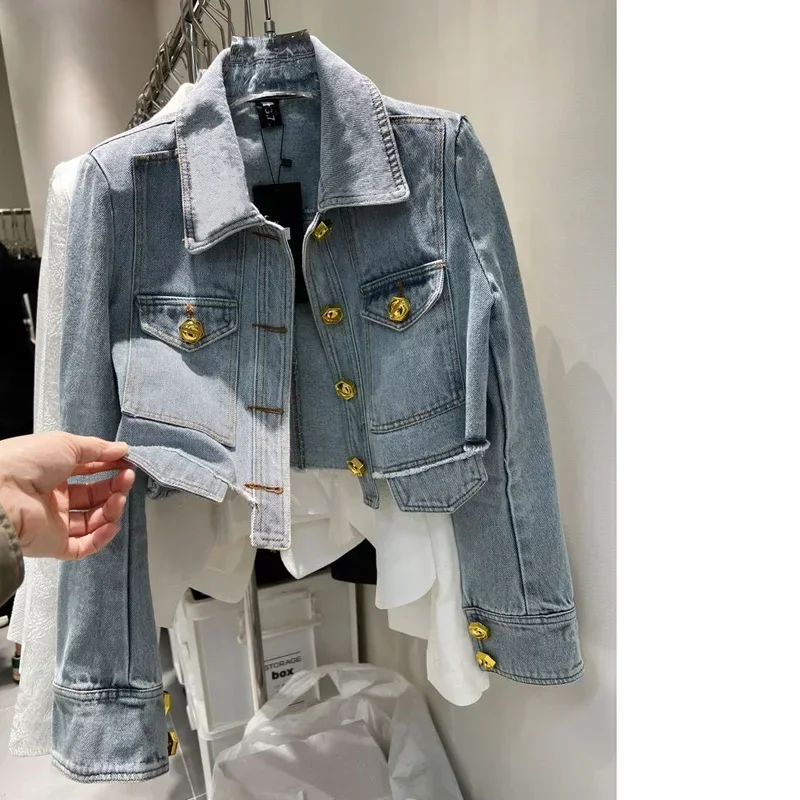 2024 New Denim Jacket for Women Slim Single Breasted Long Sleeve Short Outerwear Coat Denim Jacket Women Coat Coats