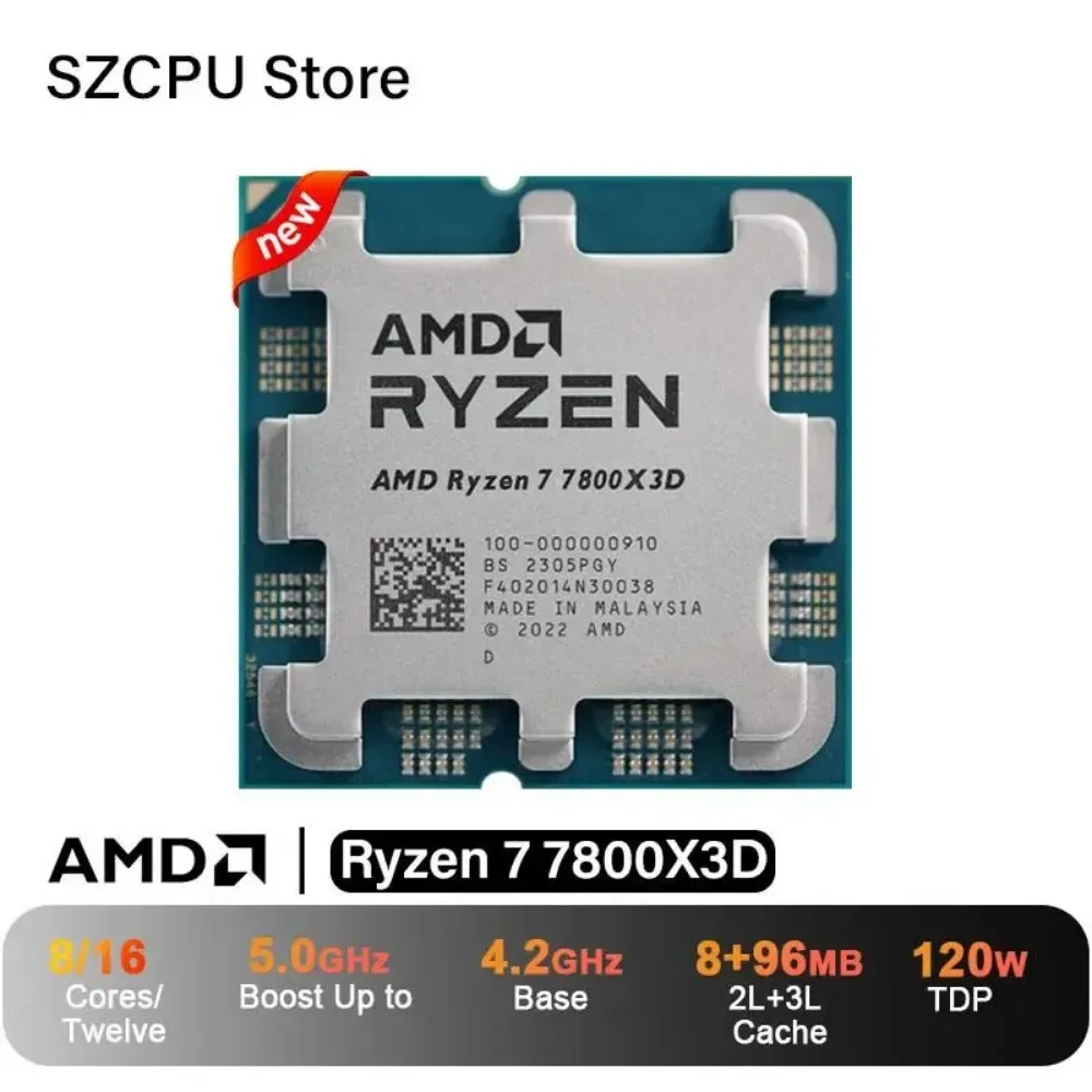 Top AMD Ryzen 7 7800X3D CPU, R7 7800X3D, 5.0GHz, 8-Core,16-Thread,5NM,96M,100-100000910 Socket AM5 New Tray Without Cooler