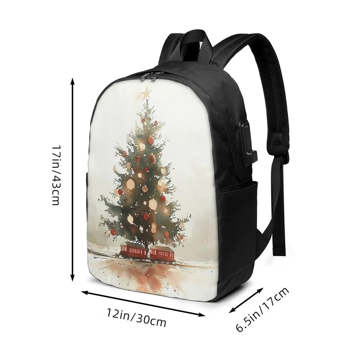 Exquisite Christmas Tree Print Backpack Travel Notebook Bag Computer College Student School Bag Laptop Shoulder Bags Men Women