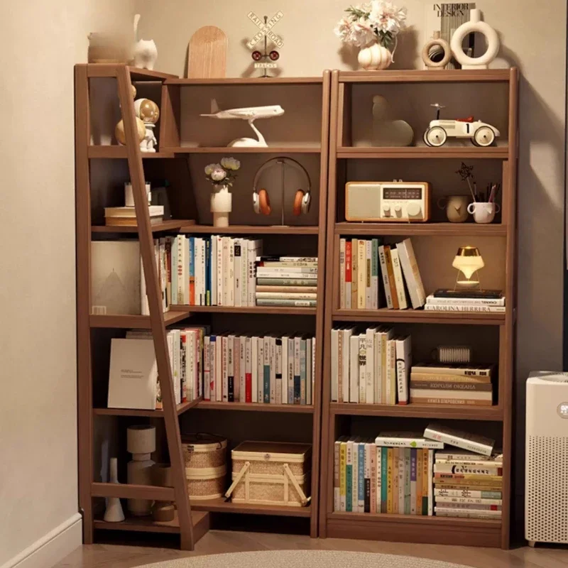 

Solid wood corner bookshelf integrated against the wall, retractable bedroom, living room, bedside small bookcase