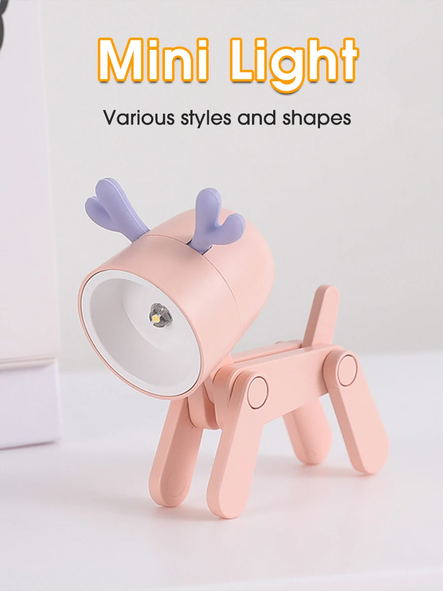 Mini Led Dog Night Light Cute Small Phone Holder Dog Lamp Mini Foldable Desk Lamp Portable Reading Table Night Light