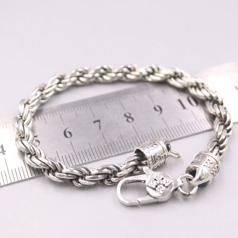 

Real 925 Sterling Silver 6mm Rope Link Men's Bracelet 7.87" L Vajra Clasp