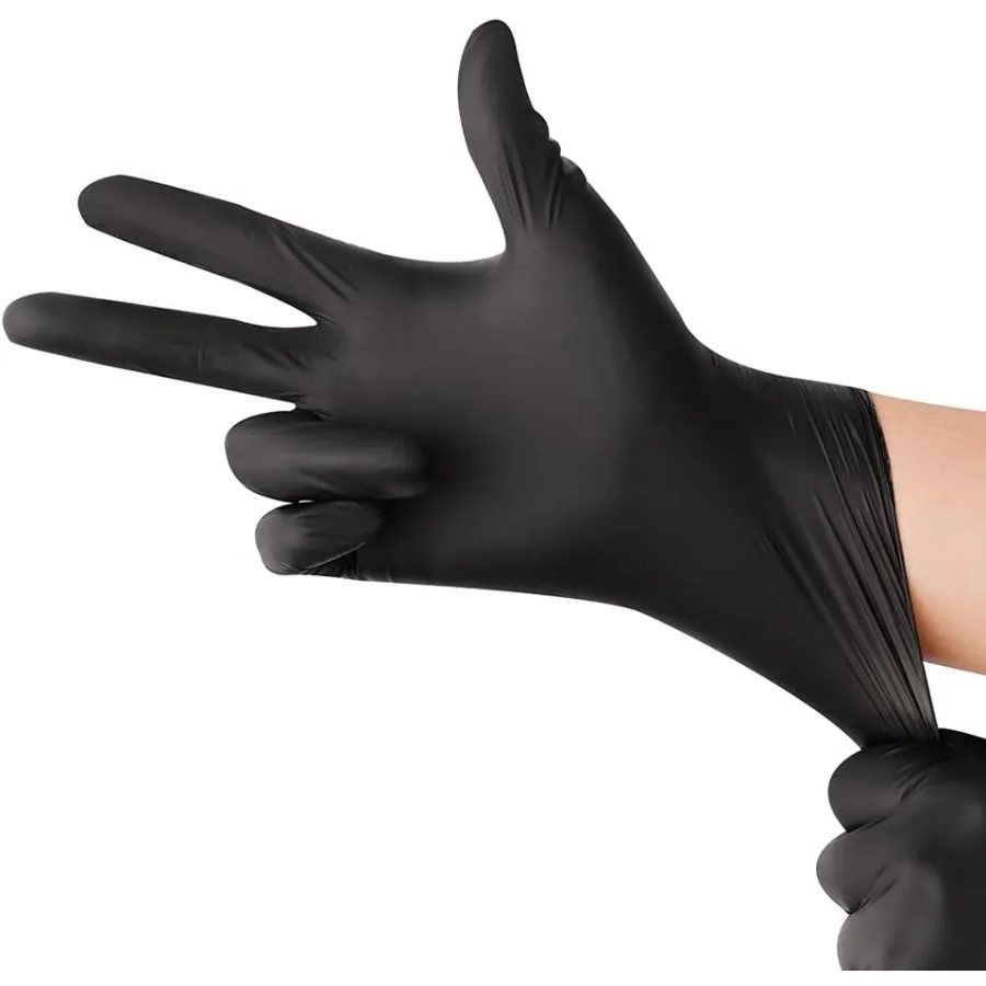 Черные одноразовые нитриловые латексные перчатки без пудры, 6 мил, текстурированные 100 штук для работы-механиков, бытовая уборка, обработка еды меня