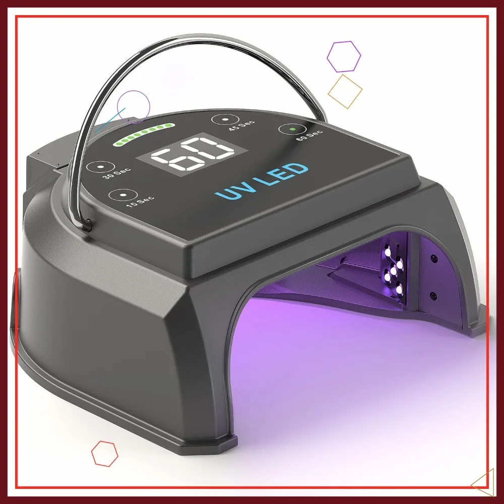 80W Cordless UV LED Nail Lamp, 45 Beads Rechargeable Fast Curing Gel Dryer for Salon or Home