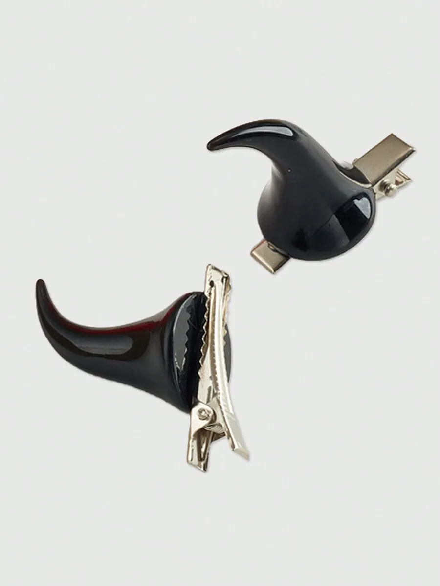 Gothic Black Devil Horn Hair Clips for Halloween
