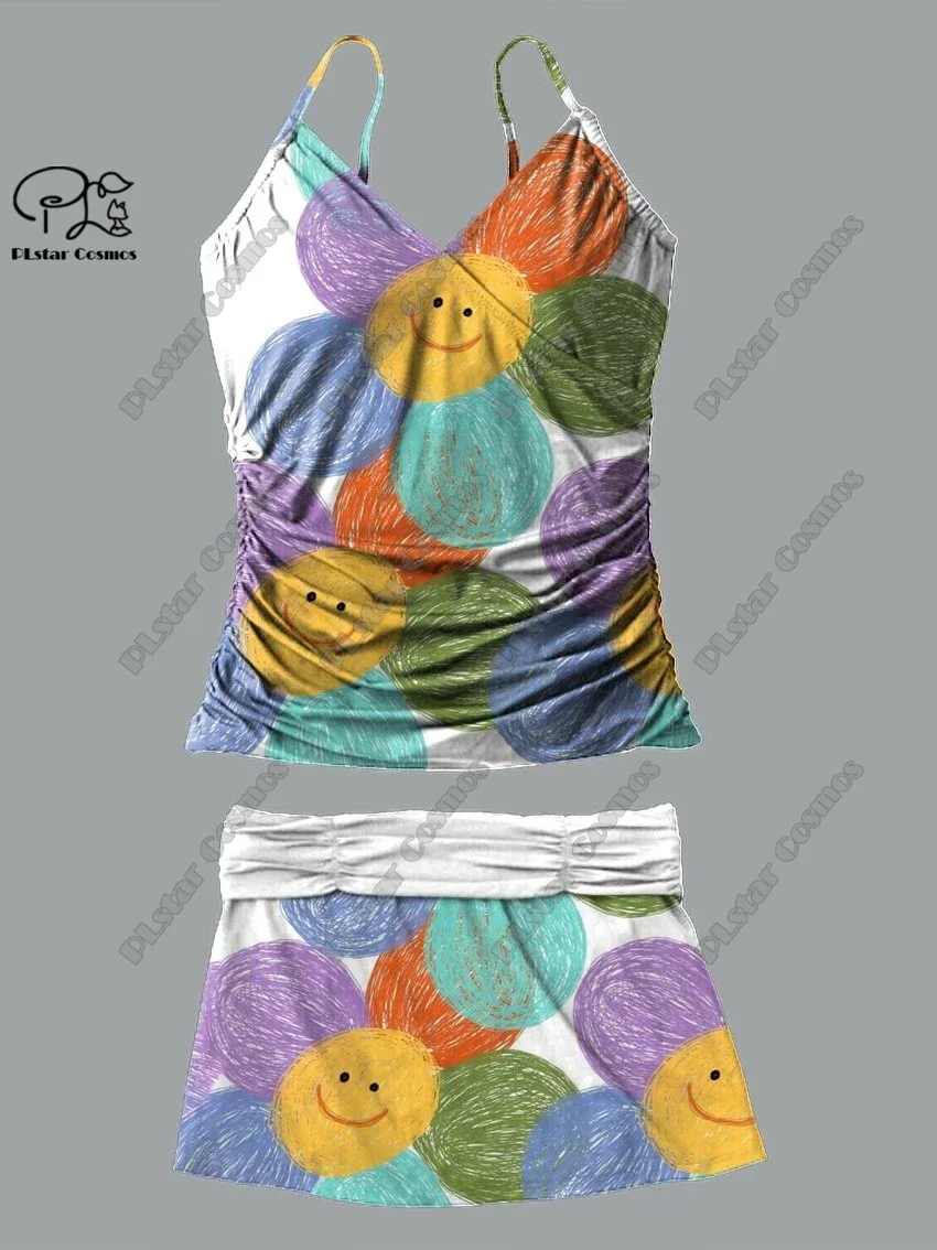 Frauen V-Ausschnitt Sommer kleine frische Blumen Tier Print Hosenträger Rock Stil zweiteiligen Badeanzug Anzug Urlaub neue Badeanzug Q-71