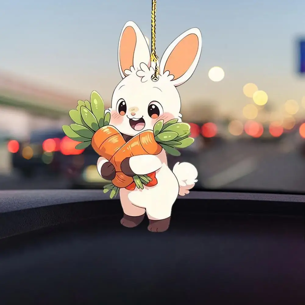 Acrylic Hanging Pendant Adorable Appearance Creative Shape Easter Bunny Car Hanging Ornament Rearview Mirror Decoration