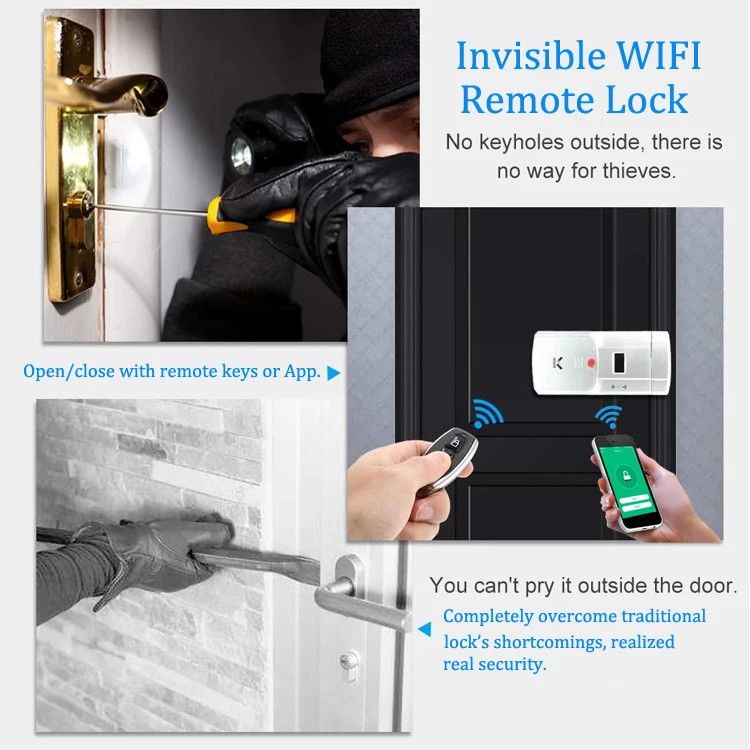 Imagem -02 - Wafu Wf011w Invisível Keyless Inteligente Fechadura da Porta 433mhz Eletrônico Fechadura da Porta Suporte Ios Android App Controle Wi-fi Desbloqueio