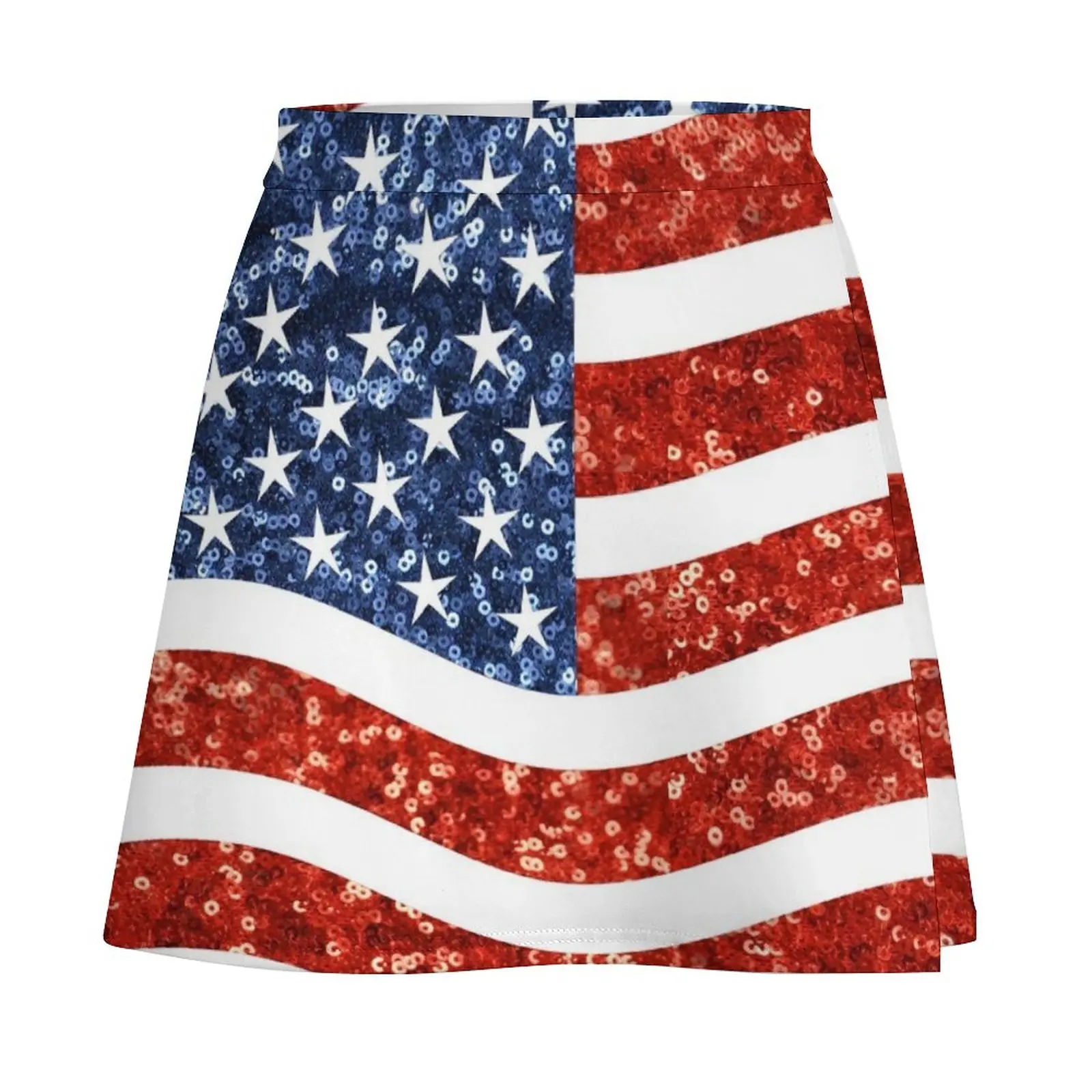 Mini saia com estampa glitter feminina, saia com bandeira americana, estilo coreano, roupas saias