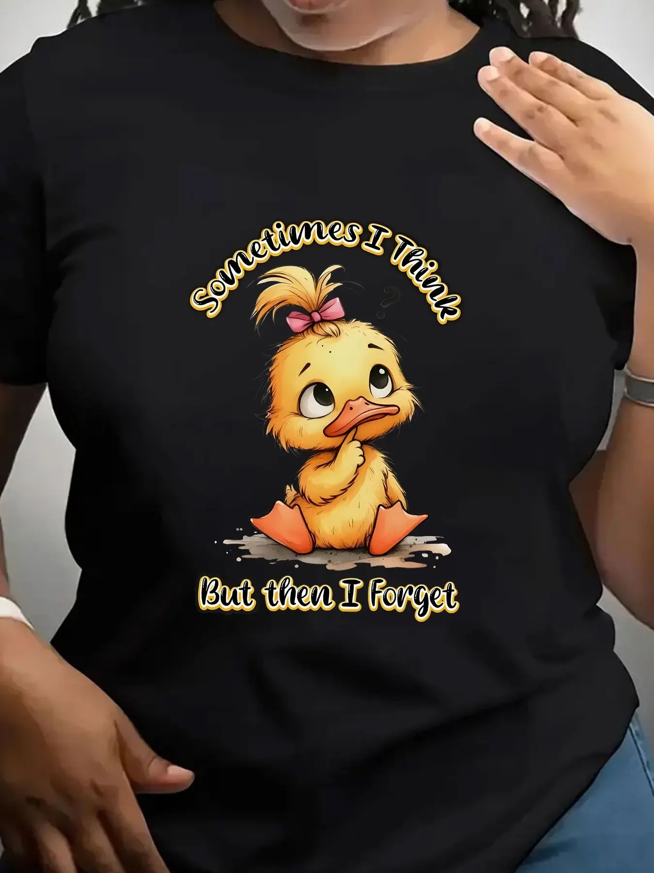 Women's Trendy Crew Neck T-Shirt Sometimes I Think but Then I Forget Suitable for Casual Sportswear