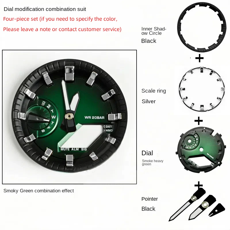 4in1 Mod Kit For Csaio GA2100 ga2110 ga-b2100 Mod kit Metal Bezel Chapter Ring Dial face Hands Marker Full Set Water Ghost green